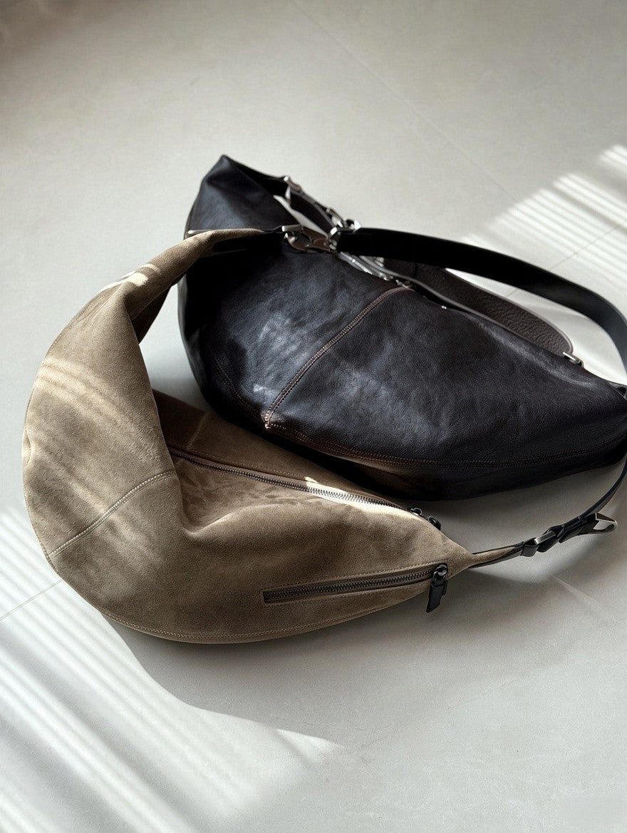 Artisanal Quiver Clip Bag - Lemaire Leather & Suede Crossbody Bucket 