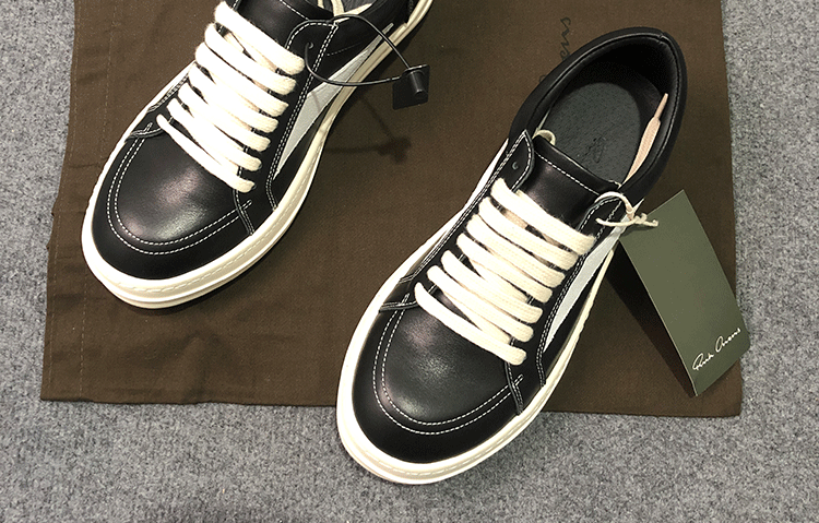 RO 22SS Vintage Leather Low-Top Sneaker Rick Owens - Black/Milk - 