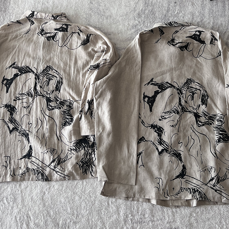 Yohji Linen Shirt – Yuuka Asakura Yamamoto Hand-Painted Beast Motif
