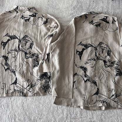 Yohji Linen Shirt – Yuuka Asakura Yamamoto Hand-Painted Beast Motif