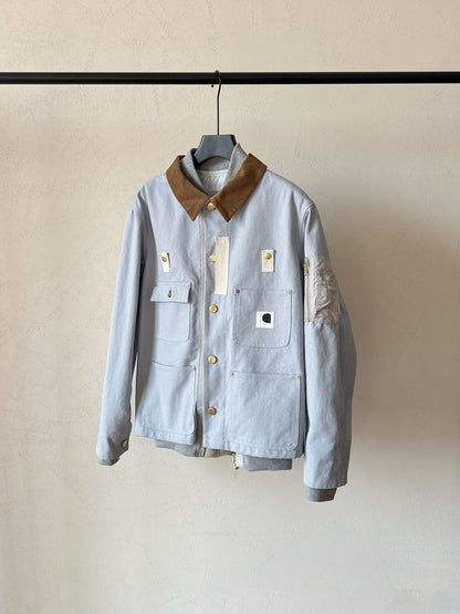 Detroit Double Collar Carhartt X Sacai Jacket Canvas Patchwork Workwear - Blue