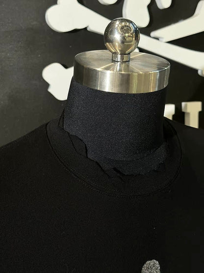 MASTERMIND MMJ Skull Glitter 3D Print Cut-Off Distressed Crewneck Sweatshirt