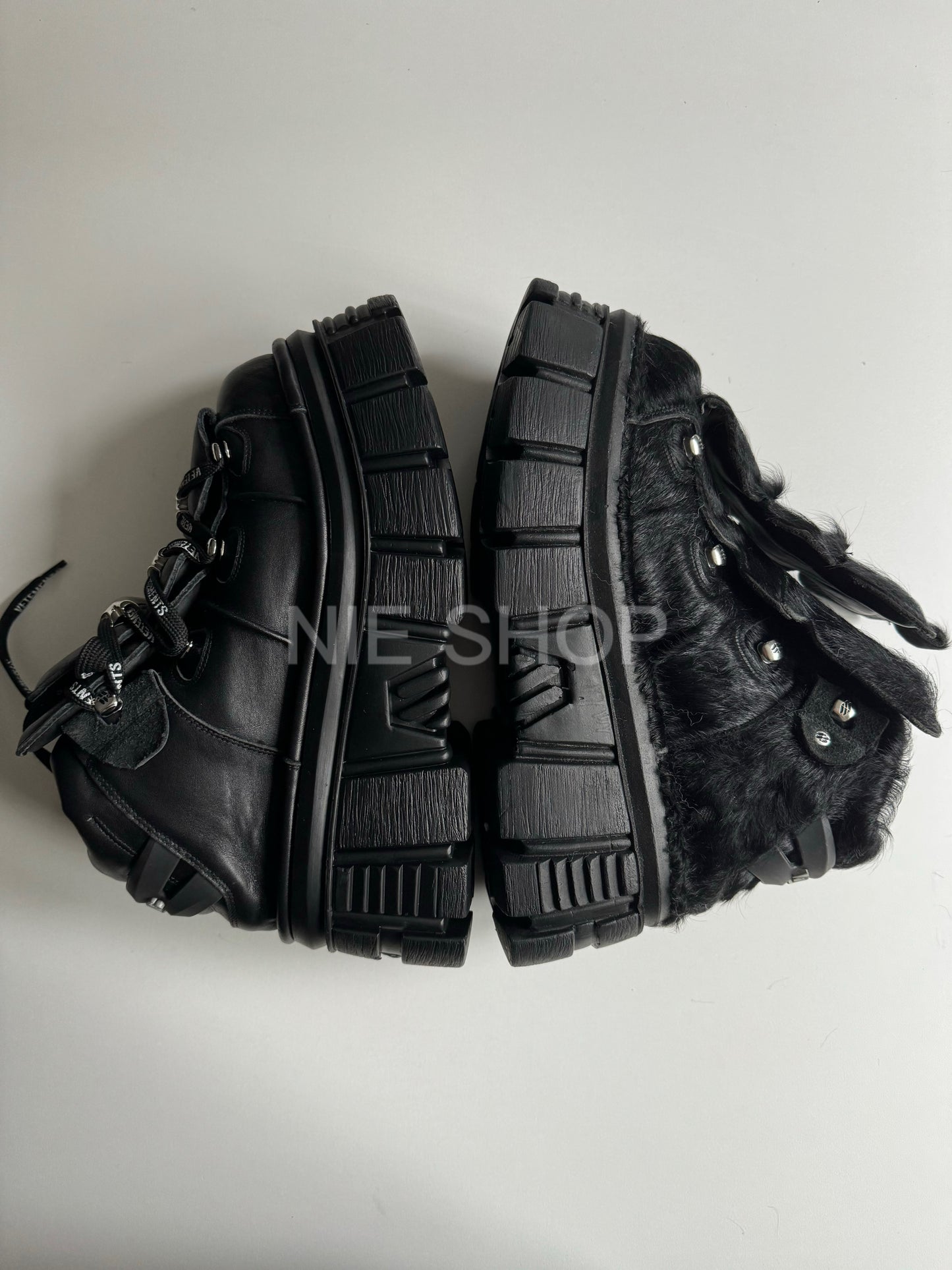 Y2K Collab vetements Punk Metal Chunky Platform Shoes - Pony Hair Vers