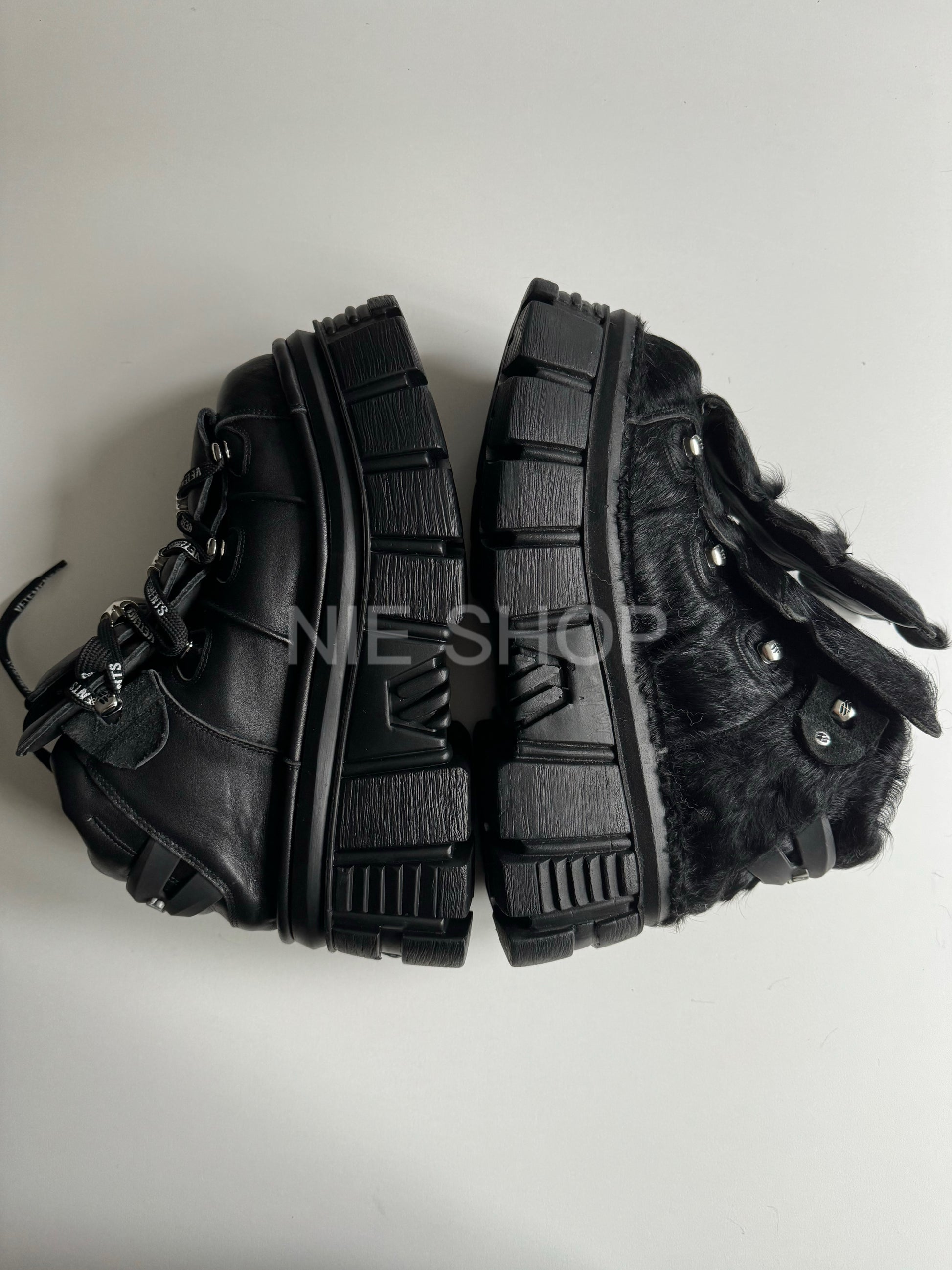 Y2K Collab vetements Punk Metal Chunky Platform Shoes - Pony Hair Vers