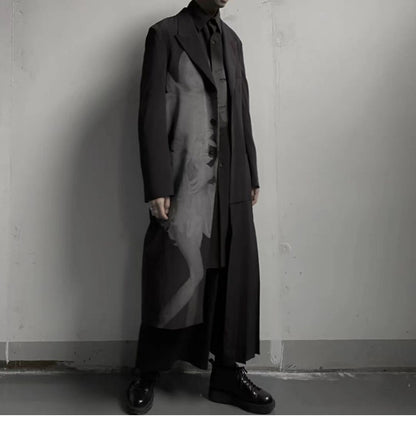 Yohji Asura Pleated Trench - Dark Avant-garde Black Unisex Coats