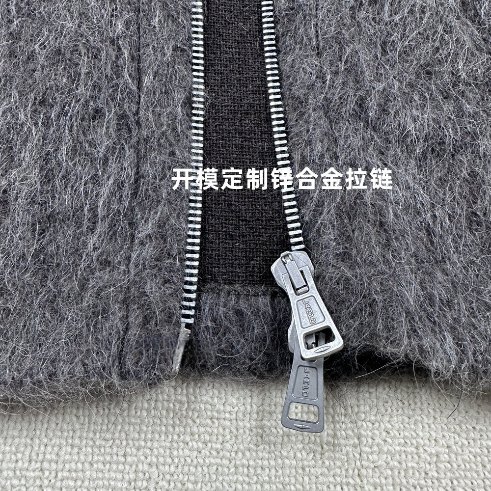Our Legacy Grey Mohair Zip Cardigan – Wool Blend Relaxed Hooded Knit