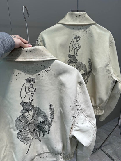 ERD SS24 Depressed Heir Embroidered Splatter Leather Biker Jacket Wookvibe
