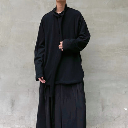 Yohji Yamamoto Merino Wool Knit Sweater Turtleneck Integrated Tie Scarf