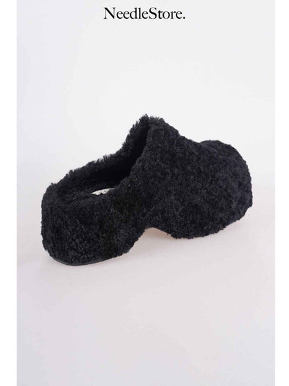 CHILIGIRL Pine Cake Furry Slippers Women Thick Bottom Fuzzy Retro Half Slippers