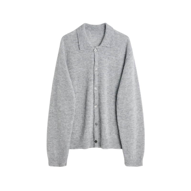 donclick 24FW Our Legacy Mohair Wool Blend Cardigan Light Grey Relaxed Fit Knit - Grey