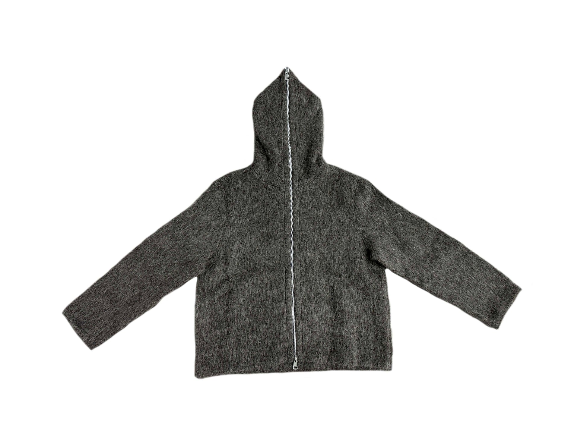 Our Legacy Grey Mohair Zip Cardigan – Wool Blend Relaxed Hooded Knit