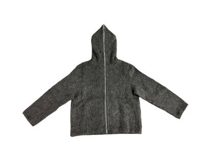 Our Legacy Grey Mohair Zip Cardigan – Wool Blend Relaxed Hooded Knit