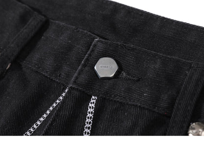 THUG CLUB Street Spider Web Embroidered Straight-Leg Jeans Loose Fit Jay Park