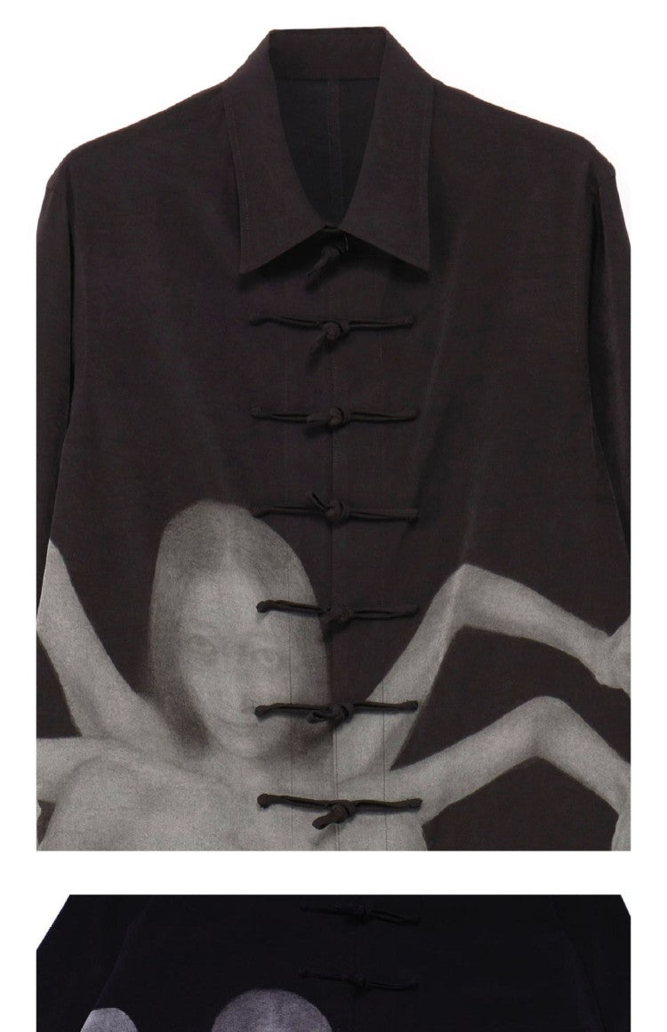 Yohji Yamamoto Dark Asura Lily Printed Mid-Length Shirt Button Closure