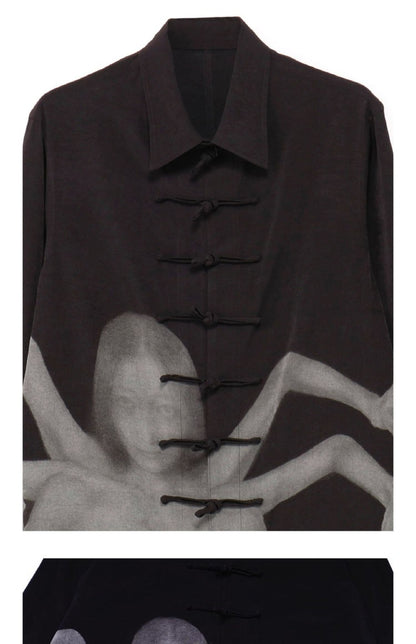 Yohji Yamamoto Dark Asura Lily Printed Mid-Length Shirt Button Closure