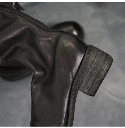 Guidi Horse Leather Distressed Chunky Heel Mid-Calf Ankle Boots PL1/2 Front-Zip