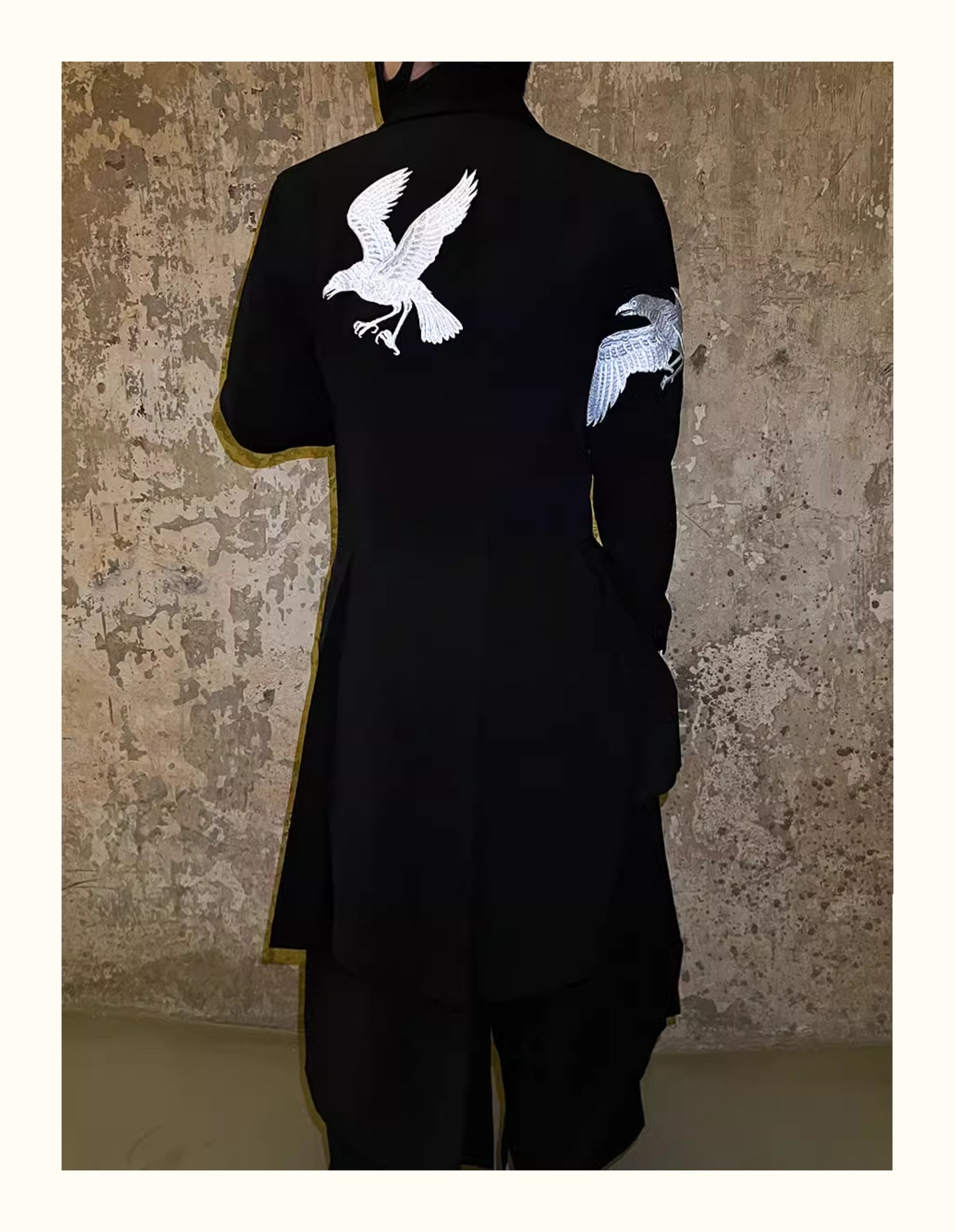Yohji Yamamoto Dark 21AW Long Blazer Coat Dual Crow Embroidery on Back