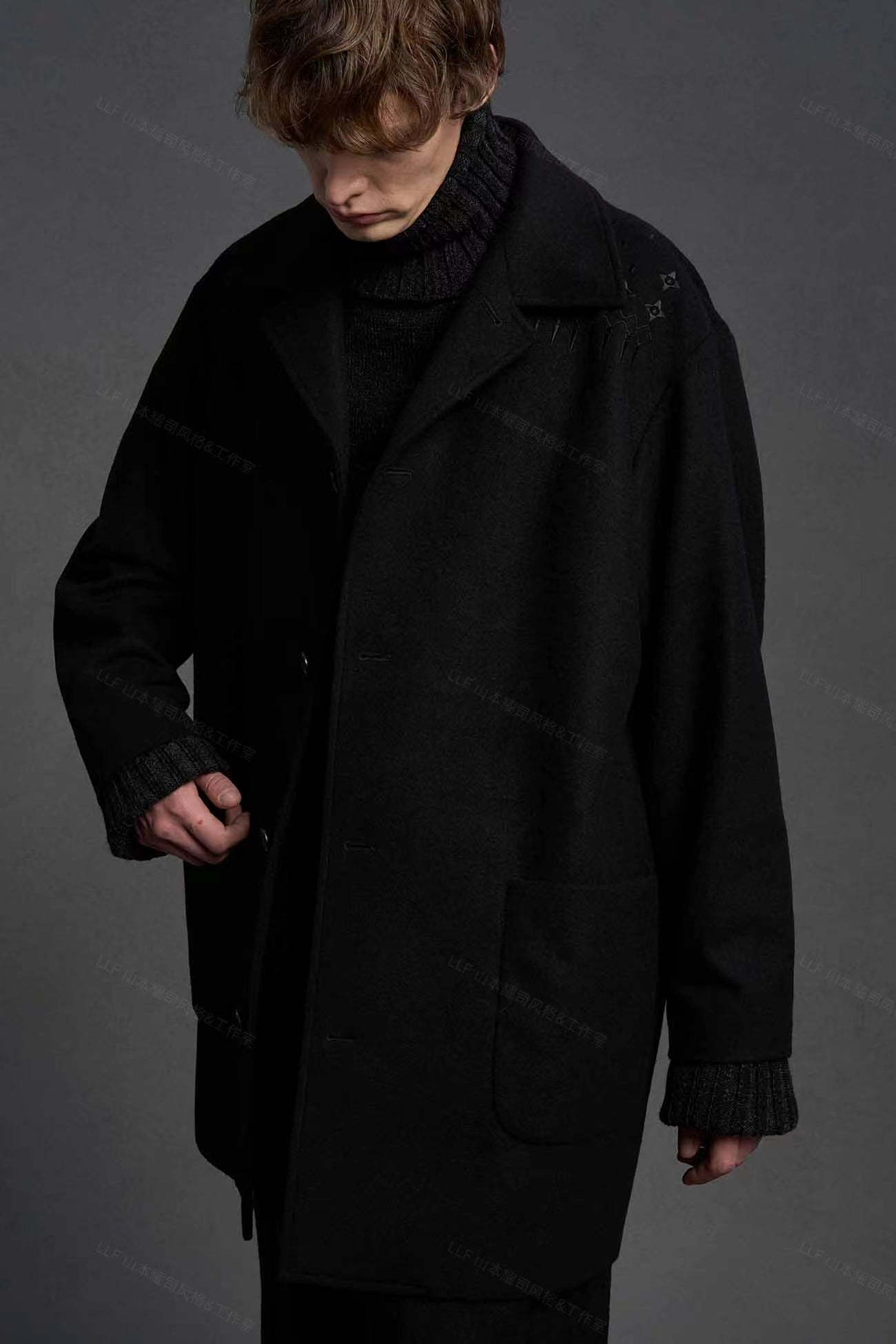 Yohji Yamamoto 23FW Dark Wool Coat – Heavy Embroidery Collection