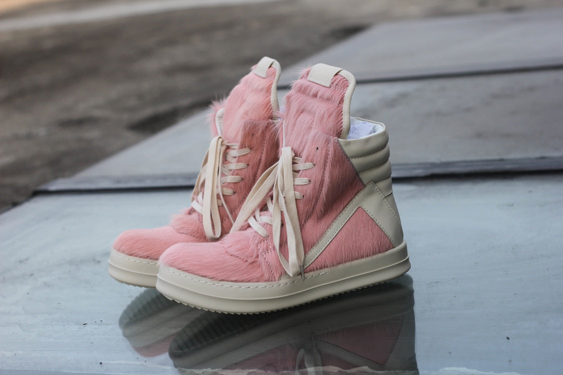 24SS Pony Hair RO High-Top Sneakers – Leather Thick Sole Casual Shoes Unisex