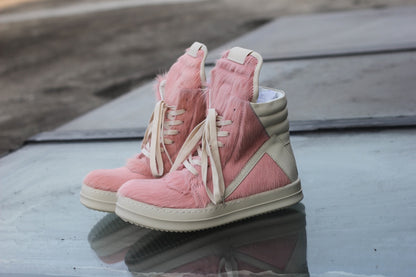 24SS Pony Hair RO High-Top Sneakers – Leather Thick Sole Casual Shoes Unisex