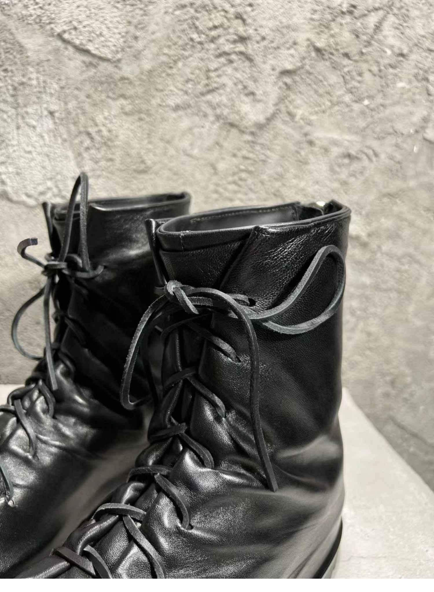 424 on Fairfax Ankle Boots - SS22 Crinkled Zip High-Top Retro Thick-Soled Lambskin