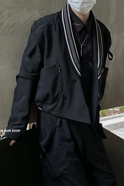donclick 22FW Kiko Kostadinov Black V-Neck Jacket -Button Zip Casual Long Sleeve