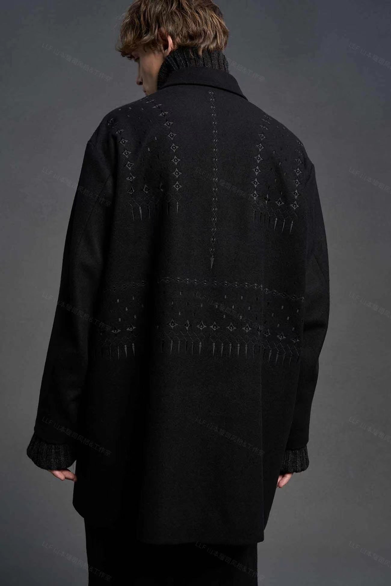 Yohji Yamamoto 23FW Dark Wool Coat – Heavy Embroidery Collection