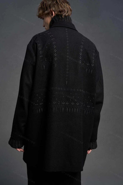 Yohji Yamamoto 23FW Dark Wool Coat – Heavy Embroidery Collection