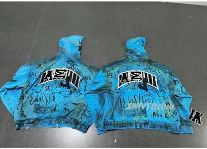 23SS Runway Manchester United Sater Hand-Painted Graffiti Distressed Muddy Zip-Up Hoodie - Order with colors