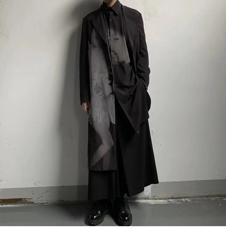 Yohji Asura Pleated Trench - Dark Avant-garde Black Unisex Coats