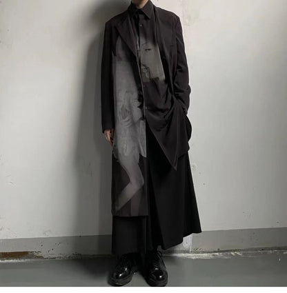 Yohji Asura Pleated Trench - Dark Avant-garde Black Unisex Coats
