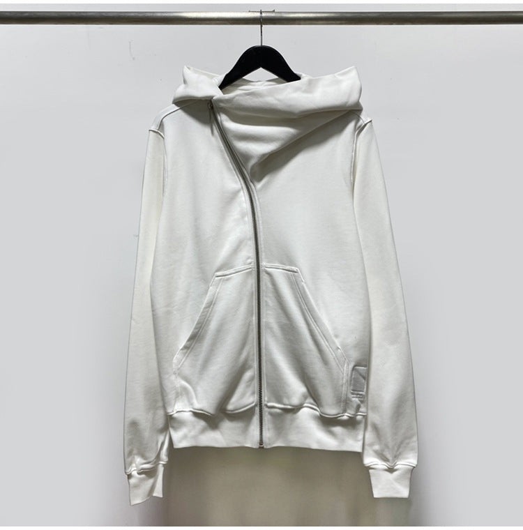 RO Dark Wizard Rick Owen Hoodie - Asymmetric Zip Avant-garde Black Winter Fleece
