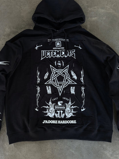 Vetements Oversized Hoodie J’adore Hardcore Patchwork Black Patched Logo