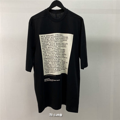 Dark Avant-garde Rick Owen Slogan RO Print Oversized Short Sleeve Tee
