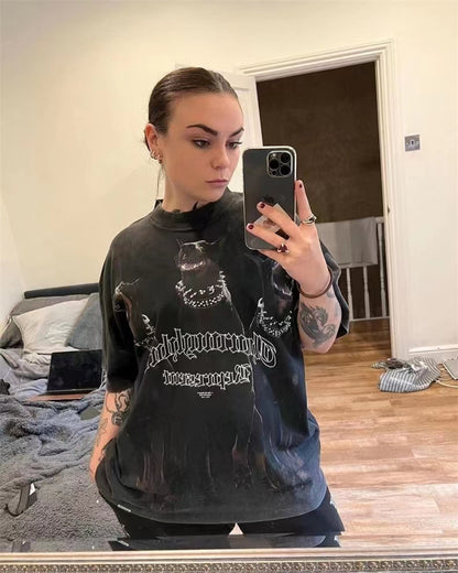 REPRESENT Washed Distressed Doberman Shark Short-Sleeve T-Shirt FOG