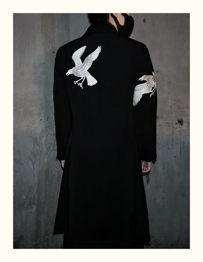 Yohji Yamamoto Dark 21AW Long Blazer Coat Dual Crow Embroidery on Back