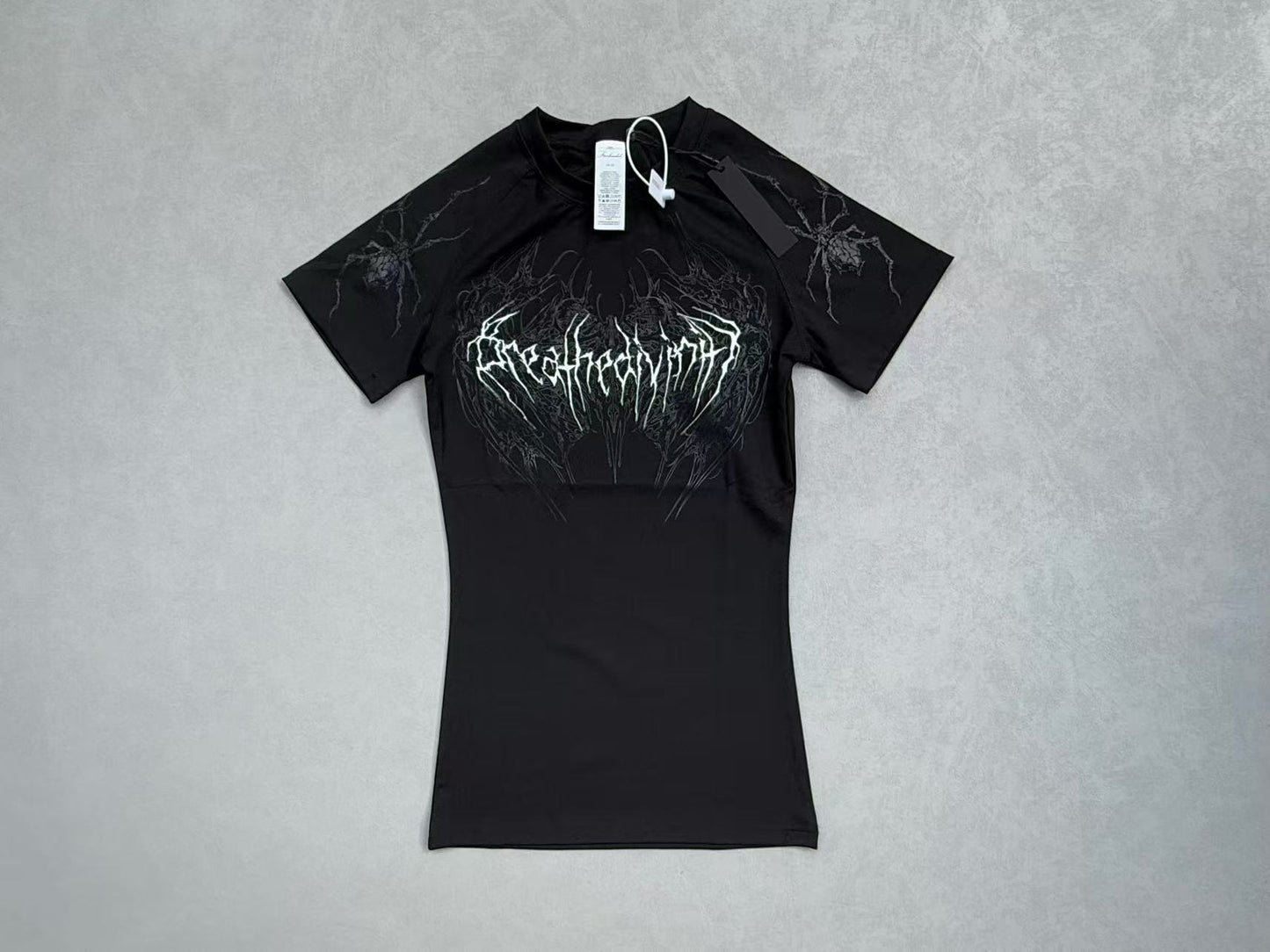 Breathedivinity Gothic Fitness Tee - Moisture-Wicking Stretch Short Sleeve - Black
