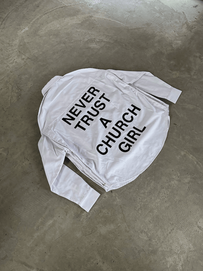 Hood By Air Religious Girl Print Shirt – White Oversized Casual Fit