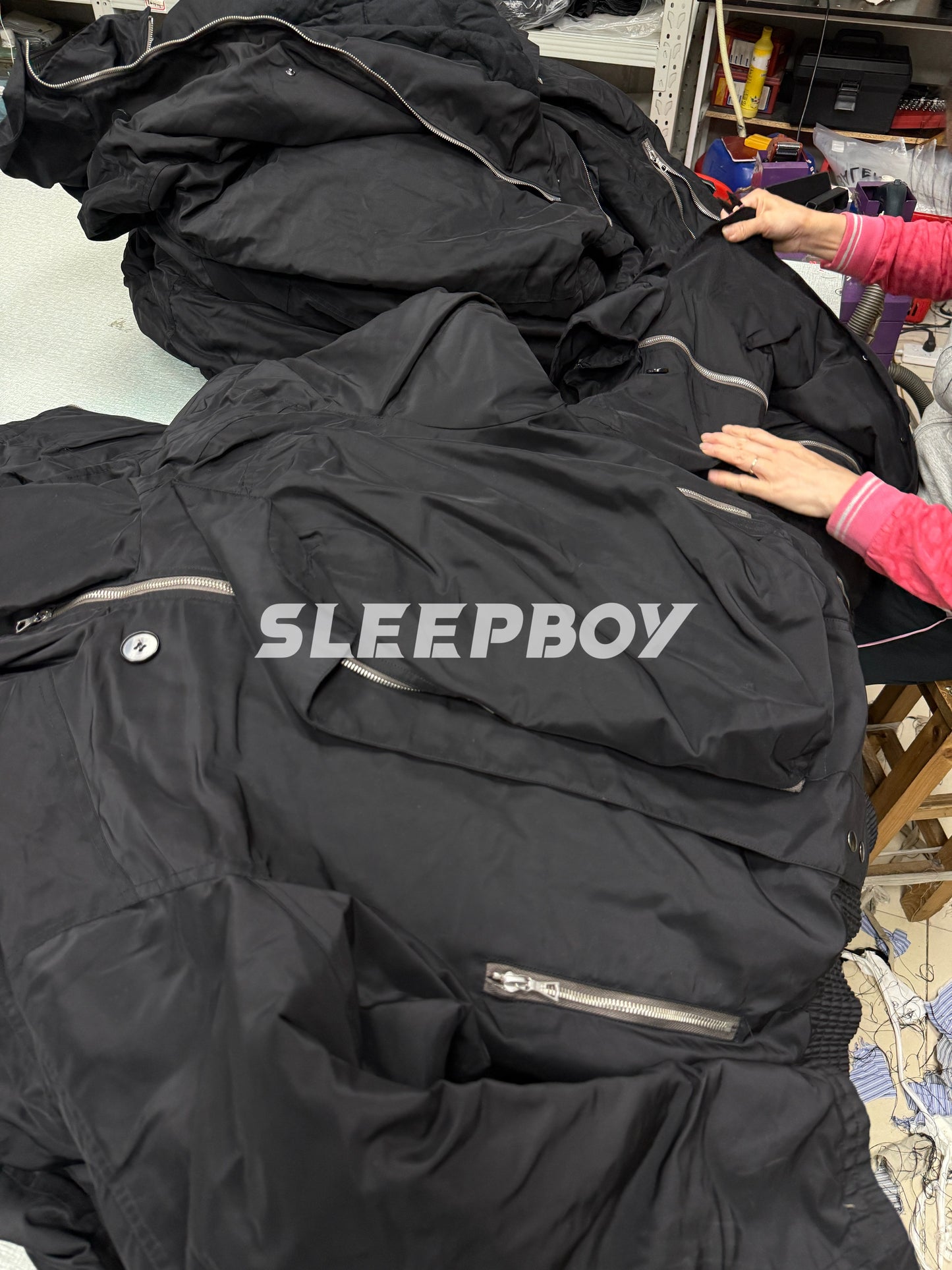 DVN AW24 Asymmetric Cocoon Zip Jacket - Nylon Utility Pants Set Oversized Pocket