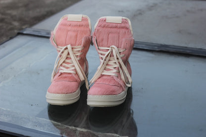 24SS Pony Hair RO High-Top Sneakers – Leather Thick Sole Casual Shoes Unisex