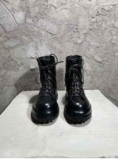 424 on Fairfax Ankle Boots - SS22 Crinkled Zip High-Top Retro Thick-Soled Lambskin