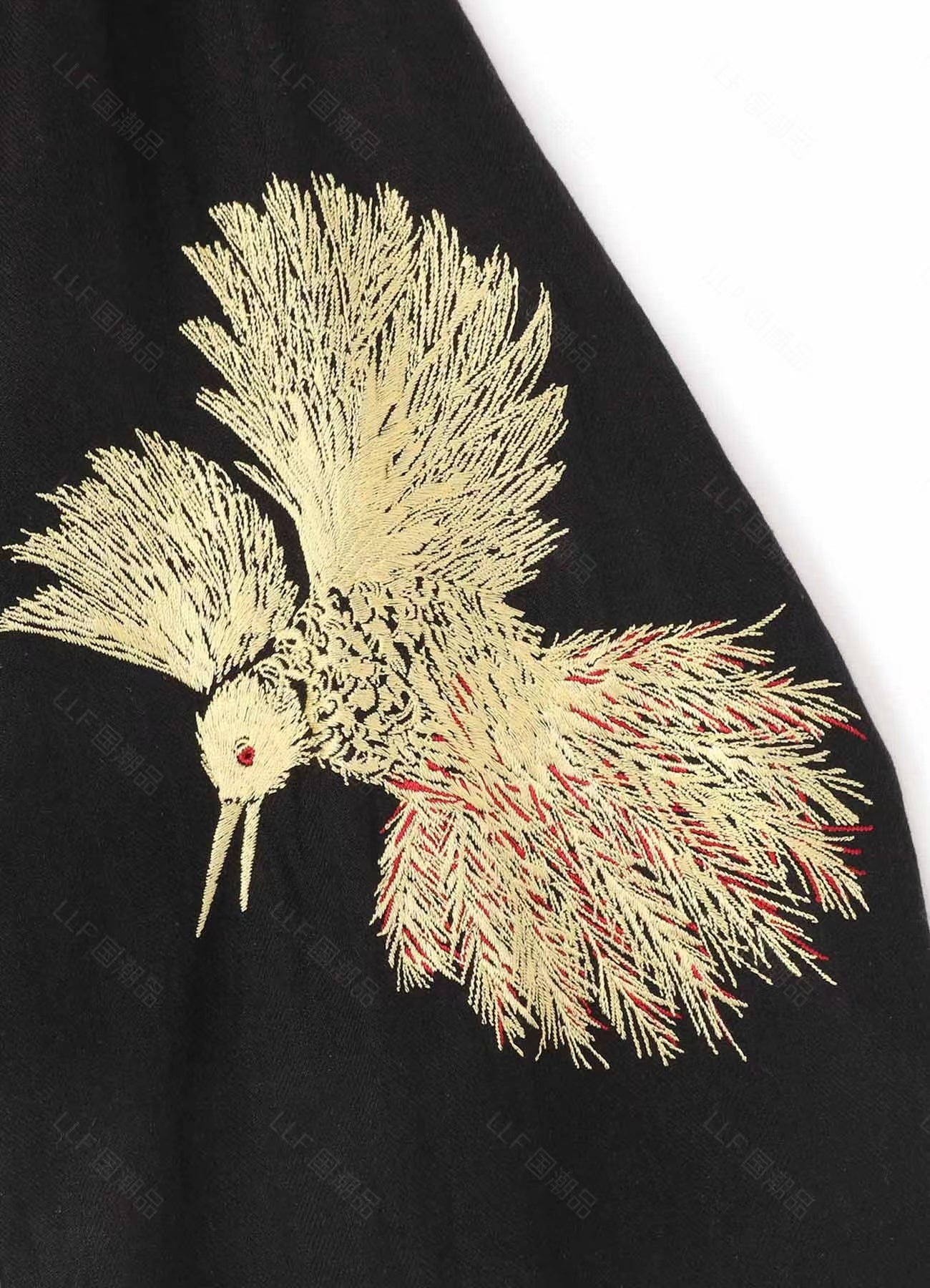 Yohji Yamamoto Hummingbird Embroidered Silk-Linen Jacket Long Sleeve