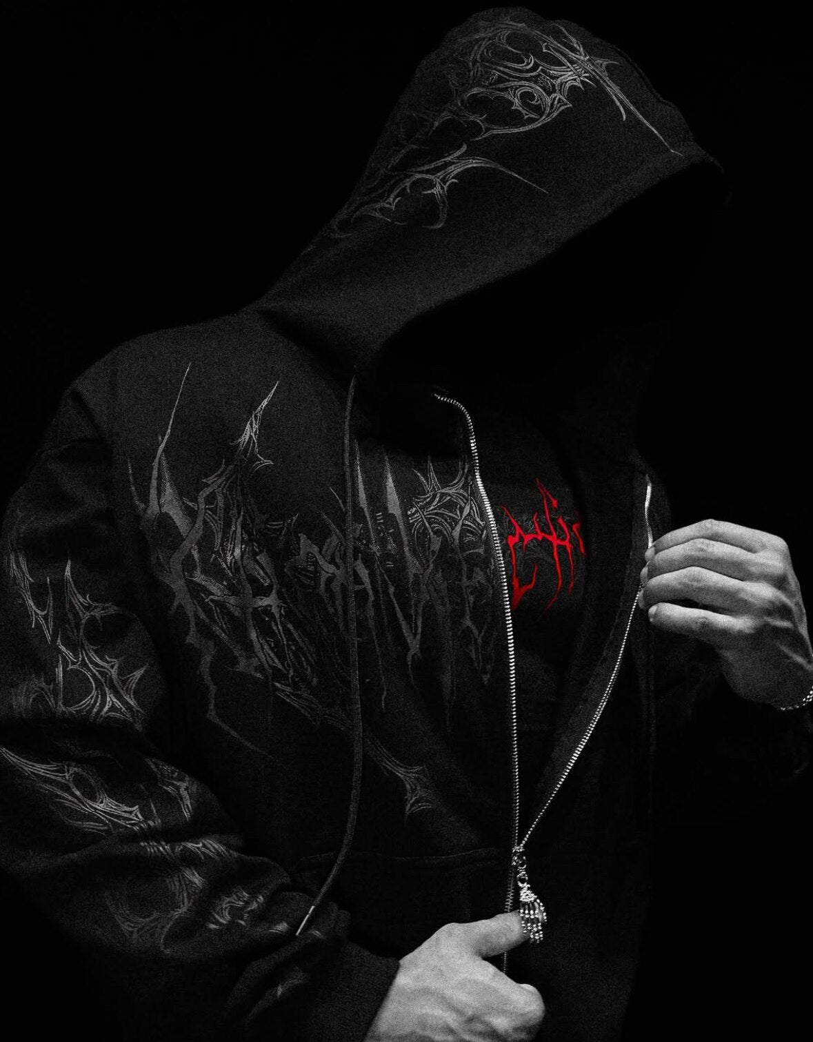 Breathedivinity Dark Gothic Zip-Up Hoodie - 420g French Terry