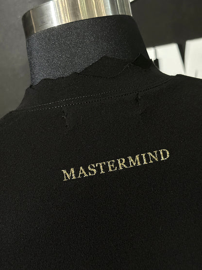 MASTERMIND MMJ Skull Glitter 3D Print Cut-Off Distressed Crewneck Sweatshirt