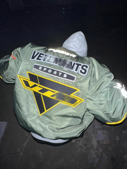VTM 18AW Alpha Racing Patch Bomber Jacket – Military Green Heavyweight