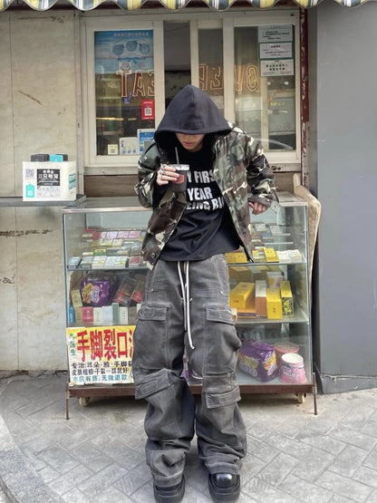 23SS Rick Owen Wide-Leg Washed Gray Jeans Ash Gray Unisex Cargo Pants - Size avaliable S ~ L