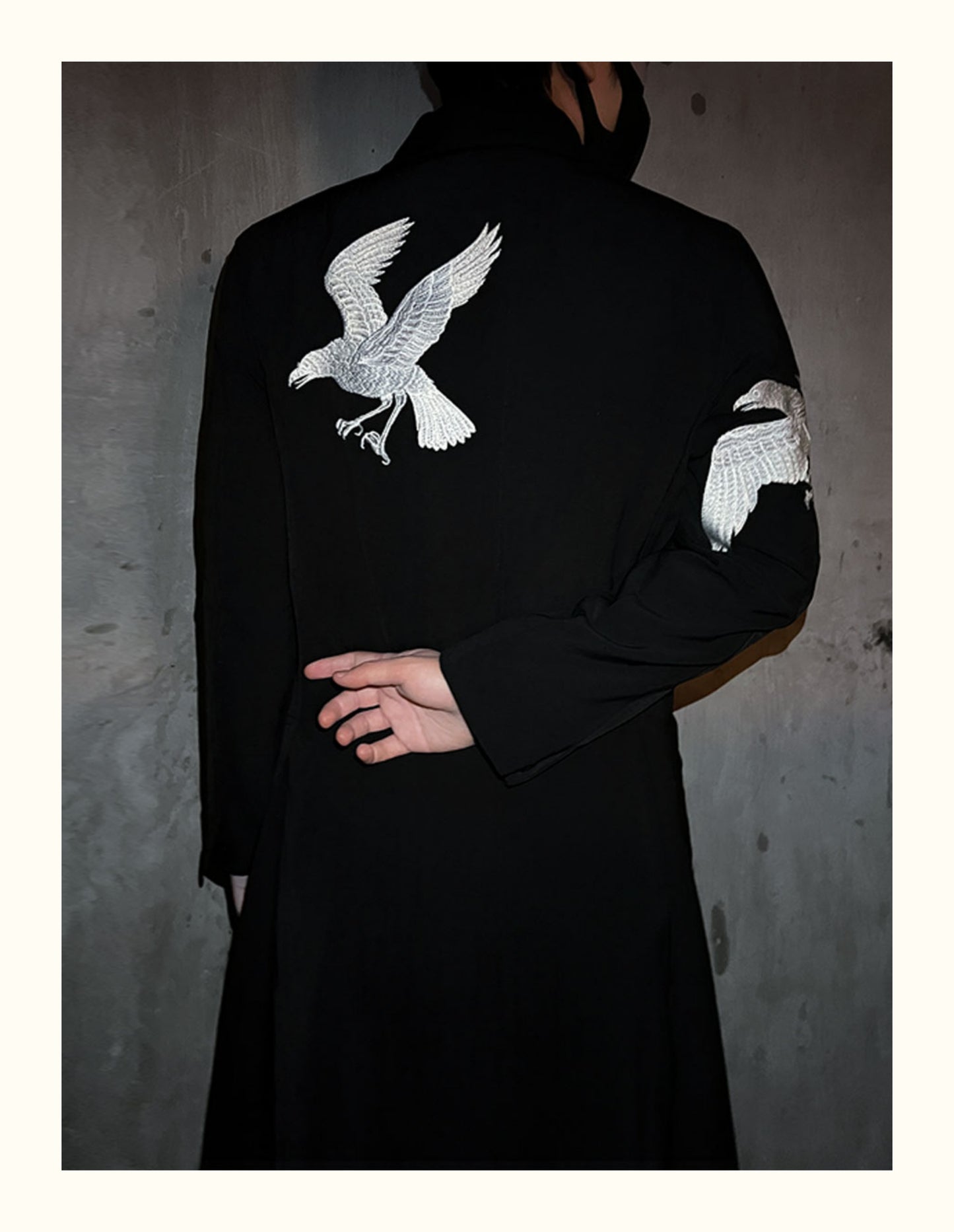 Yohji Yamamoto Dark 21AW Long Blazer Coat Dual Crow Embroidery on Back