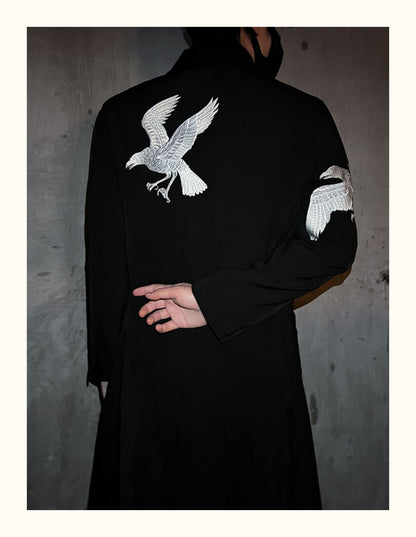 Yohji Yamamoto Dark 21AW Long Blazer Coat Dual Crow Embroidery on Back