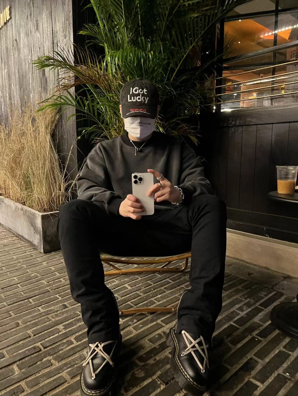 Vetements 22FW Washed Gray Embroidered Baseball Cap ’I Got Lucky’ Long Brim Hat