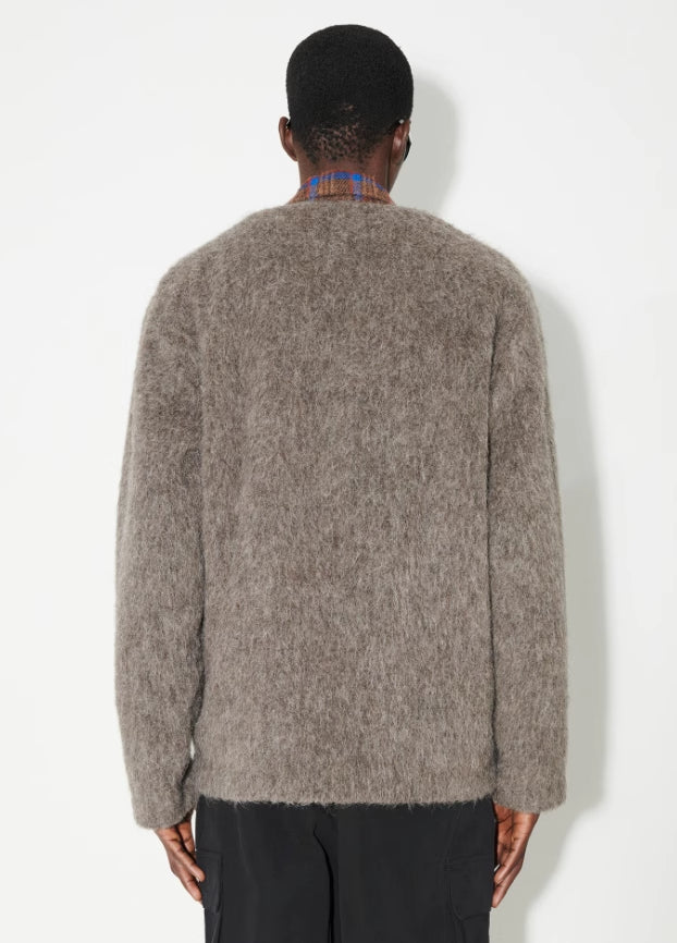 Our Legacy Gray-Brown Mohair Cardigan Wool Blend Knitted Long Sleeve V-Neck Sweater